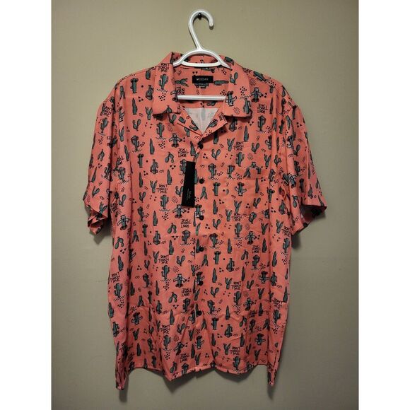 Mcedar Button Up Short Sleeve Shirt - Pink Cactus "Don't Be A P..." - Picture 1 of 6